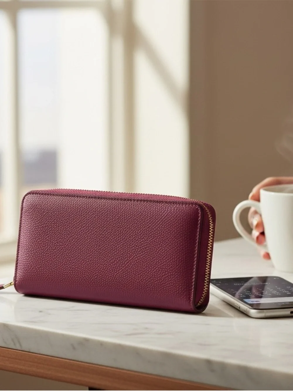 Coach Pebble Leather Zip Wallet in Fuchsia Pink